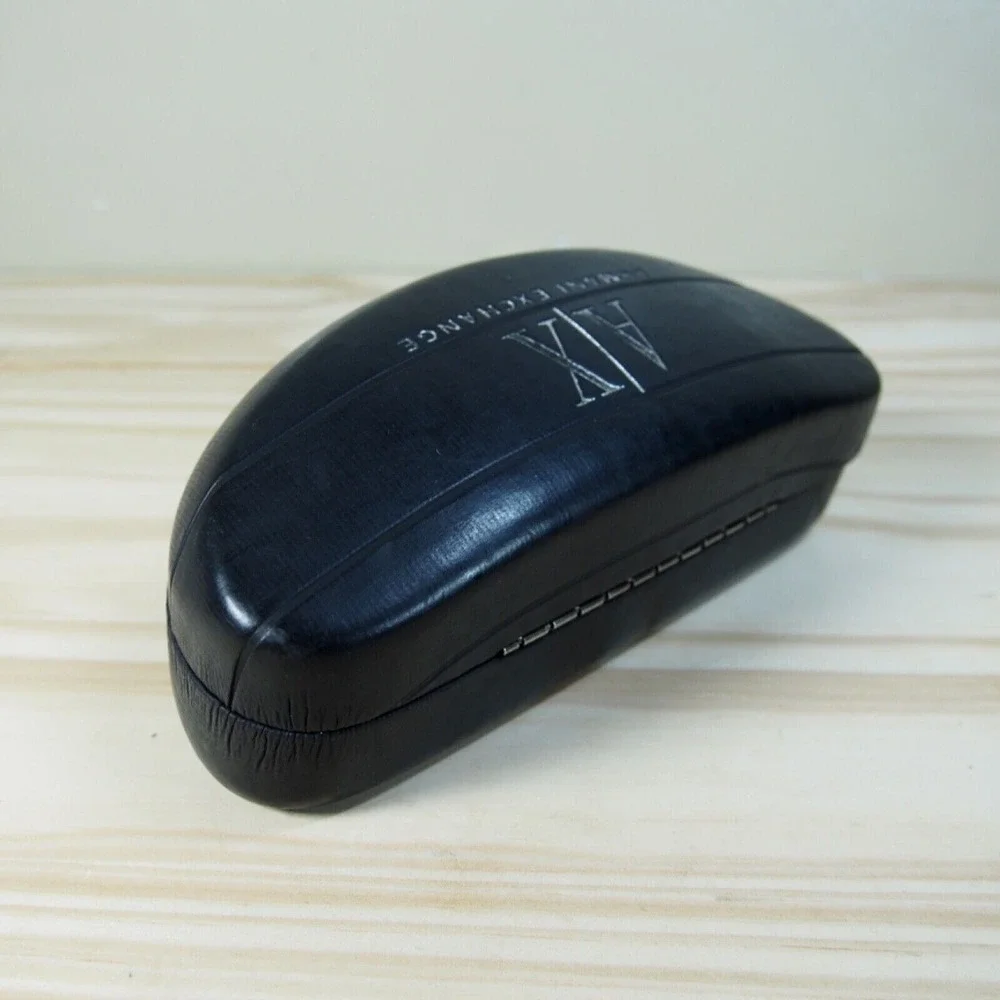 Armani Exchange A/X Hard Sunglasses Glasses Case Black Clamshell Silver Logo EUC